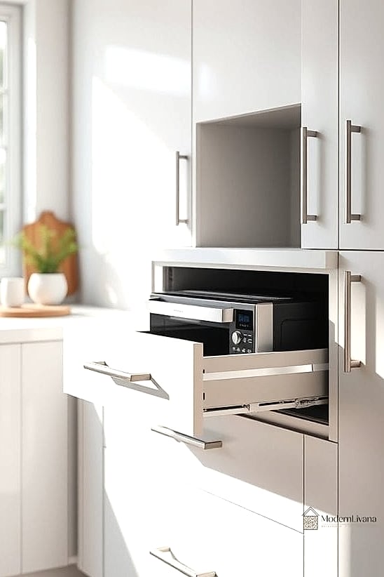 21 Stylish Kitchen Ideas That Maximize Style and Function 16 Add Hidden Drawer Organizers