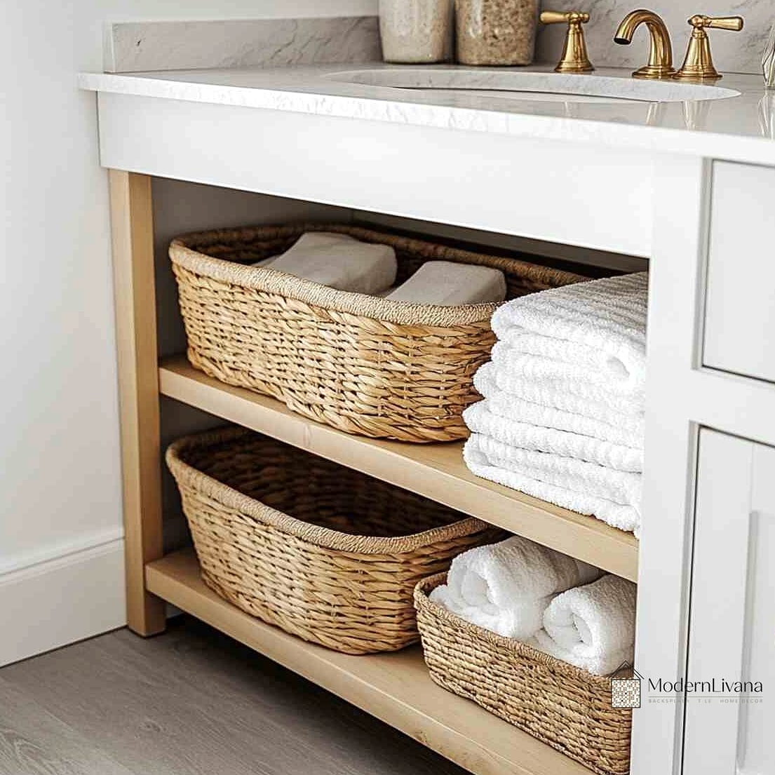 13. Add Woven Baskets for Texture and Organization