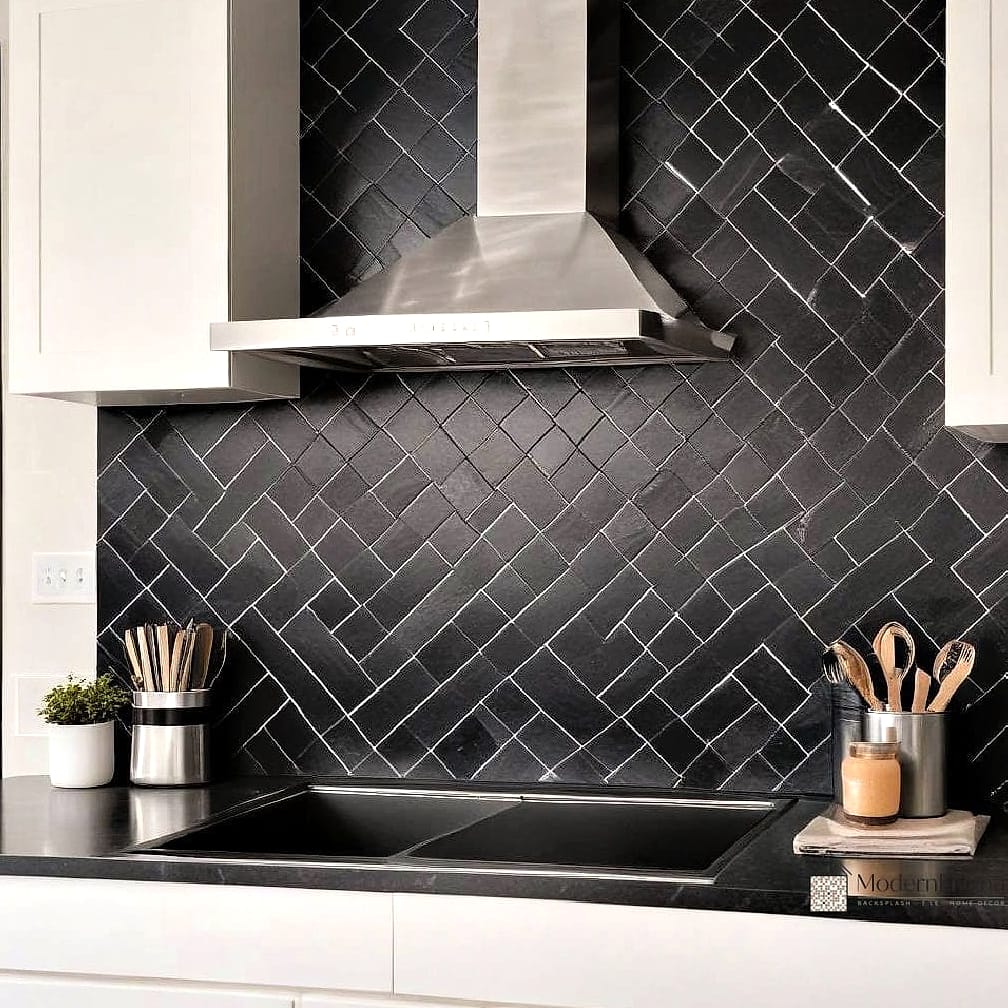 Black Backsplash with Black Countertops
