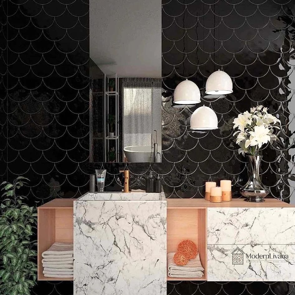 Black Fish Scale Tile