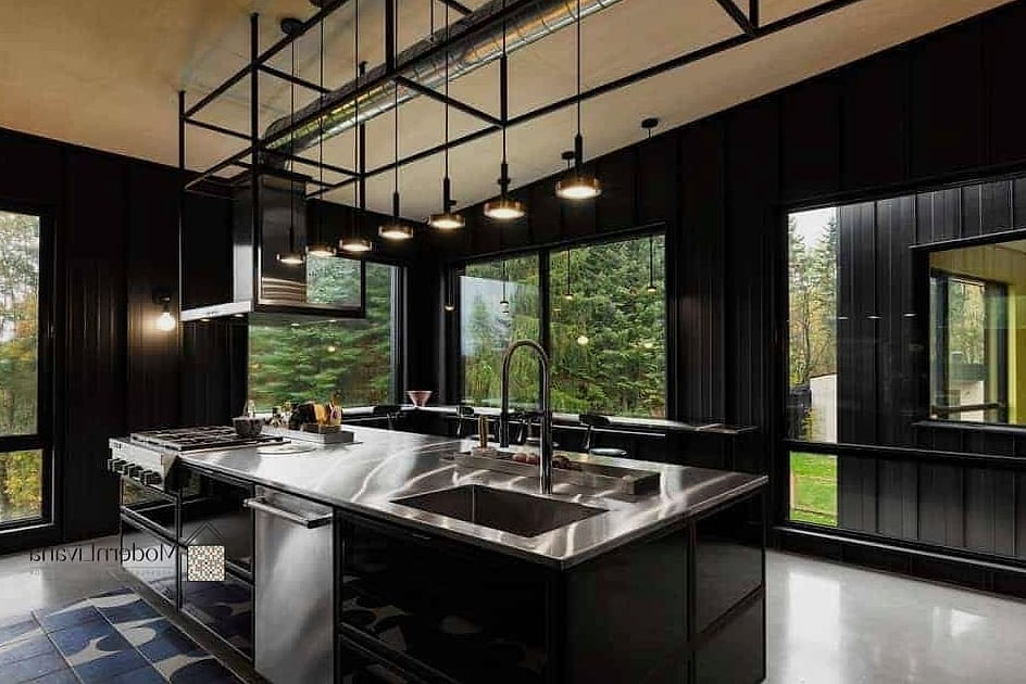 25 Industrial Kitchen Ideas From Homes We Absolutely Love 11 Black Framed Glass Cabinet Doors