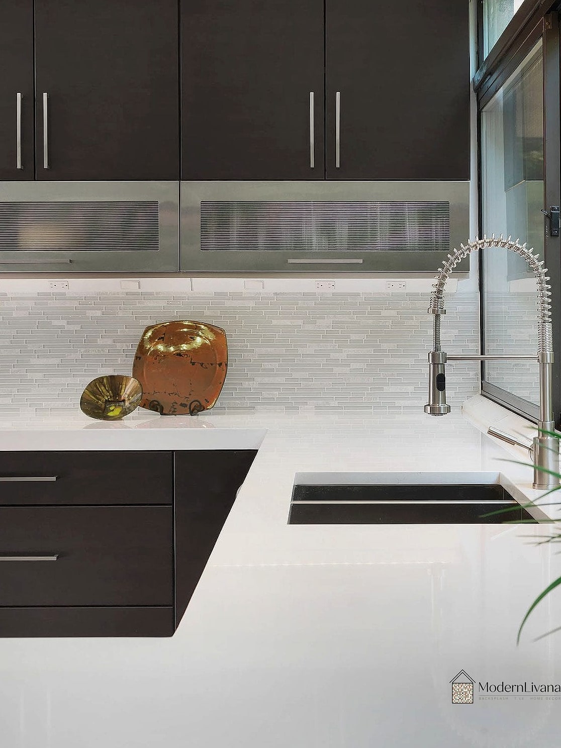 Black Glass Tile Contrast Wall