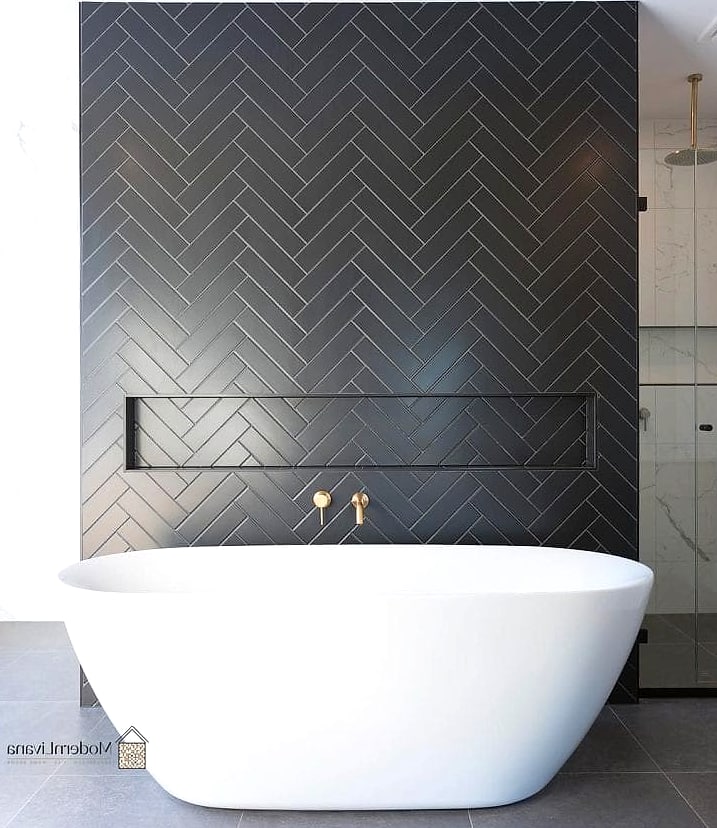 Black Herringbone Tile Feature Wall