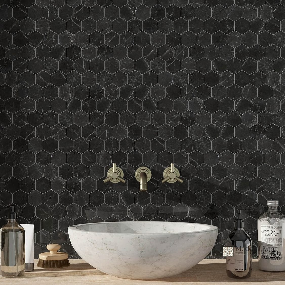 25 Black Tile Ideas to Show Your Contractor 9 Black Hexagon Mosaic Tile