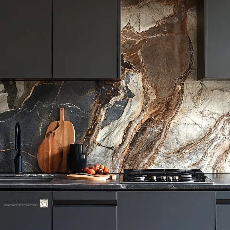 Black Natural Stone Slab with Integrated Shelves