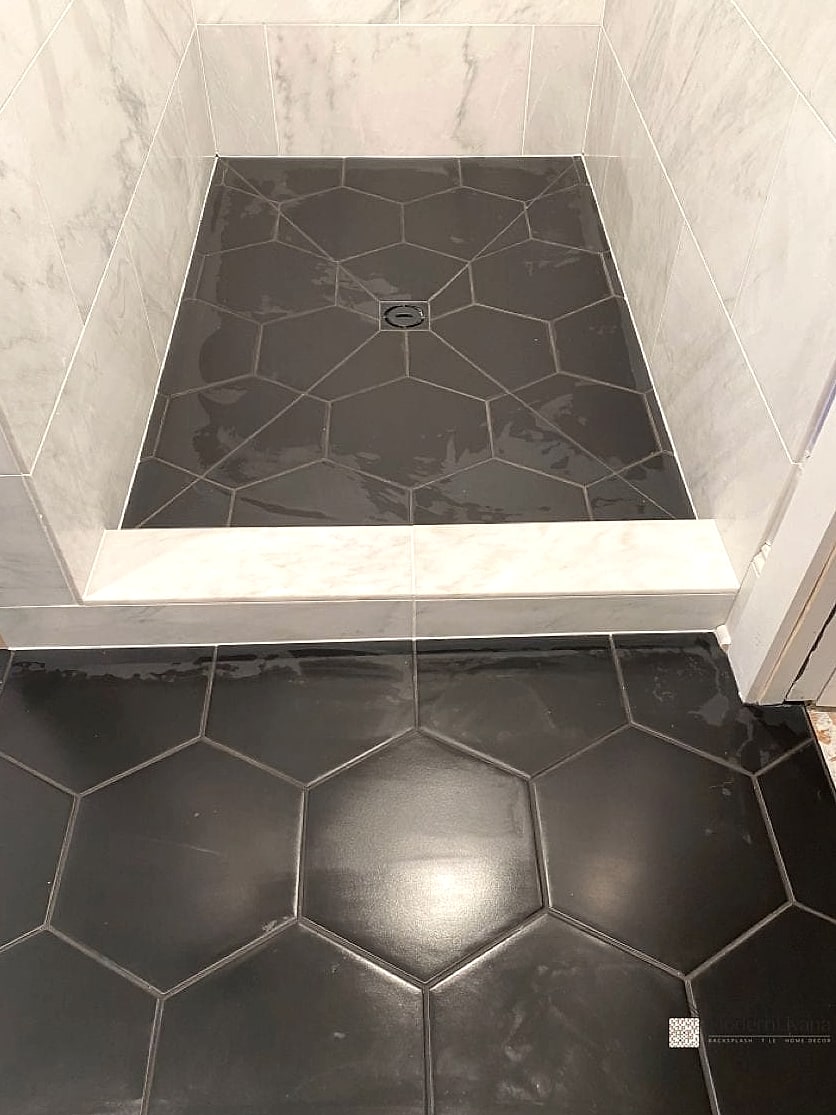 Black Shower with Floor-to-Ceiling Tile