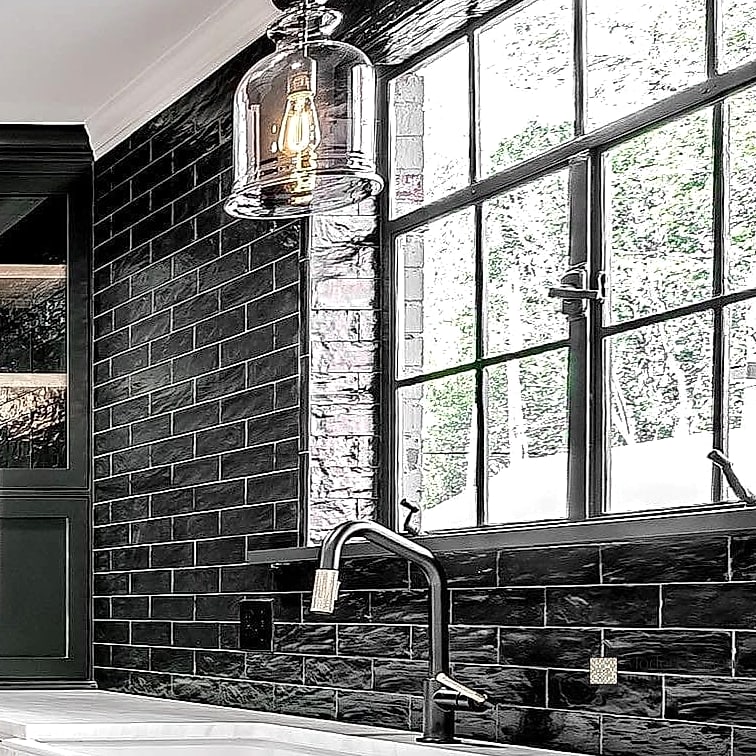 Black Subway Tile with Light Grout
