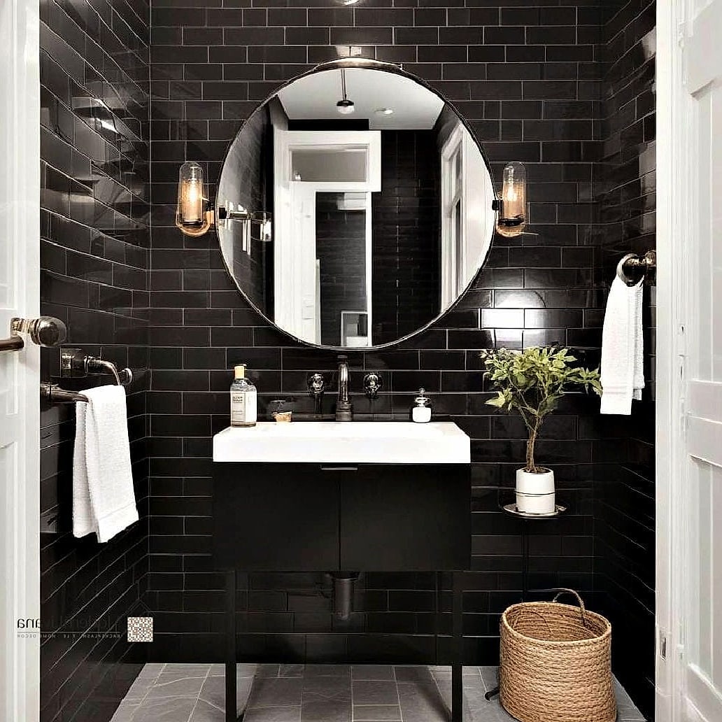 25 Black Tile Ideas to Show Your Contractor 26 Black Tile Powder Room Full Wrap