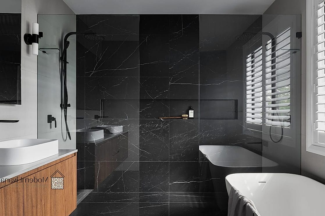 Black Tile with Matching Dark Grout