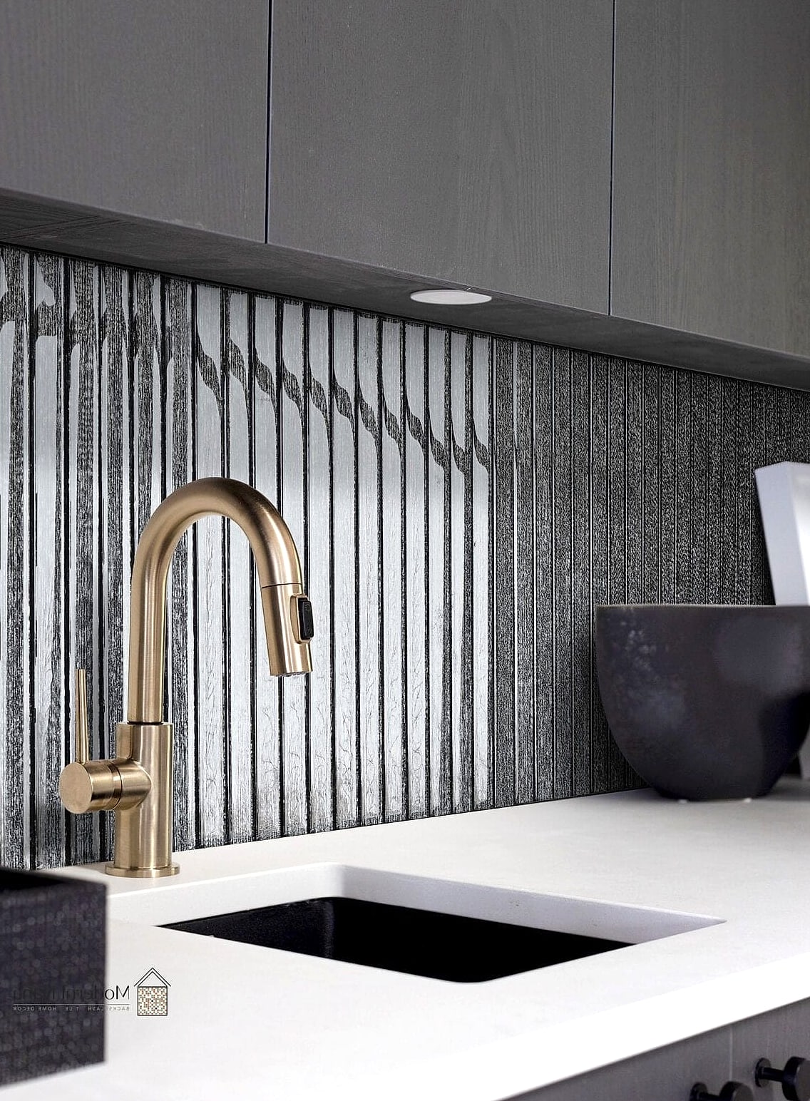Black Tile with Brass Hardware