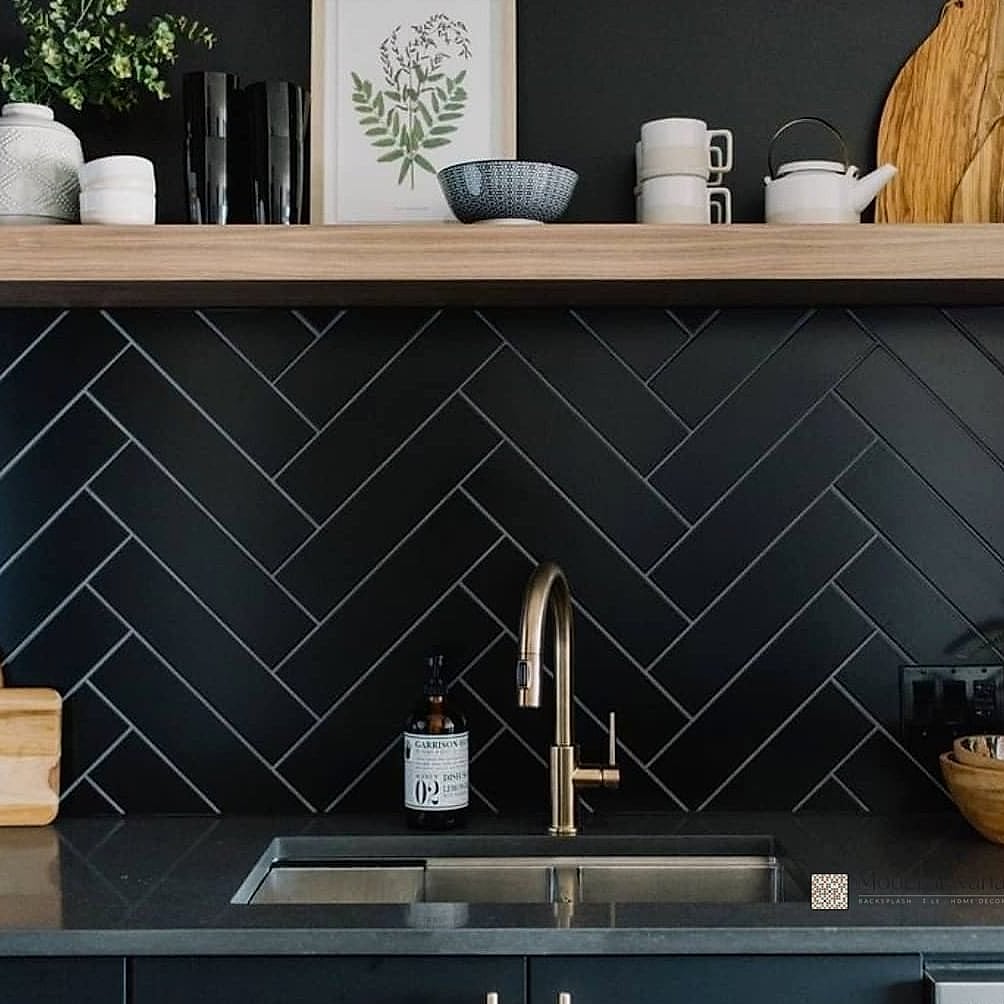 Black Tile Extending to the Ceiling