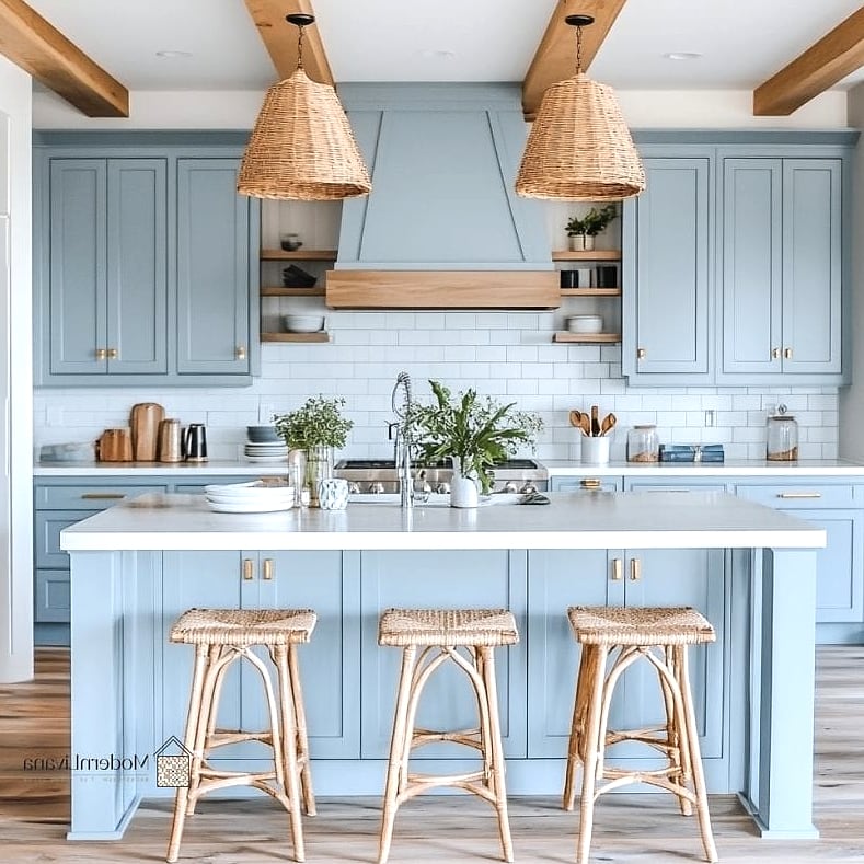 Blue-Gray Cabinets for a Coastal Look