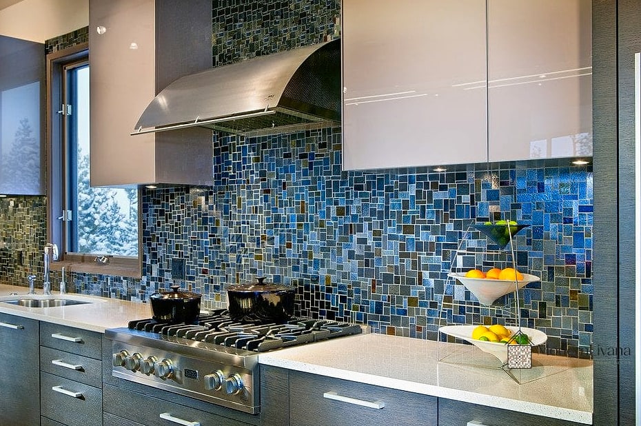 27 Blue Mosaic Tile Ideas From Homes We Absolutely Love 25 Blue Mosaic Tile Kitchen Backsplash with Dark Cabinets