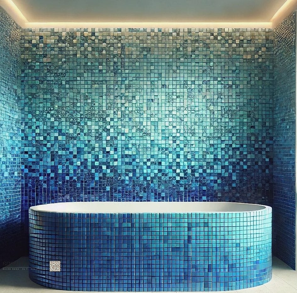27 Blue Mosaic Tile Ideas From Homes We Absolutely Love 27 Blue Mosaic Tile Bathtub Surround