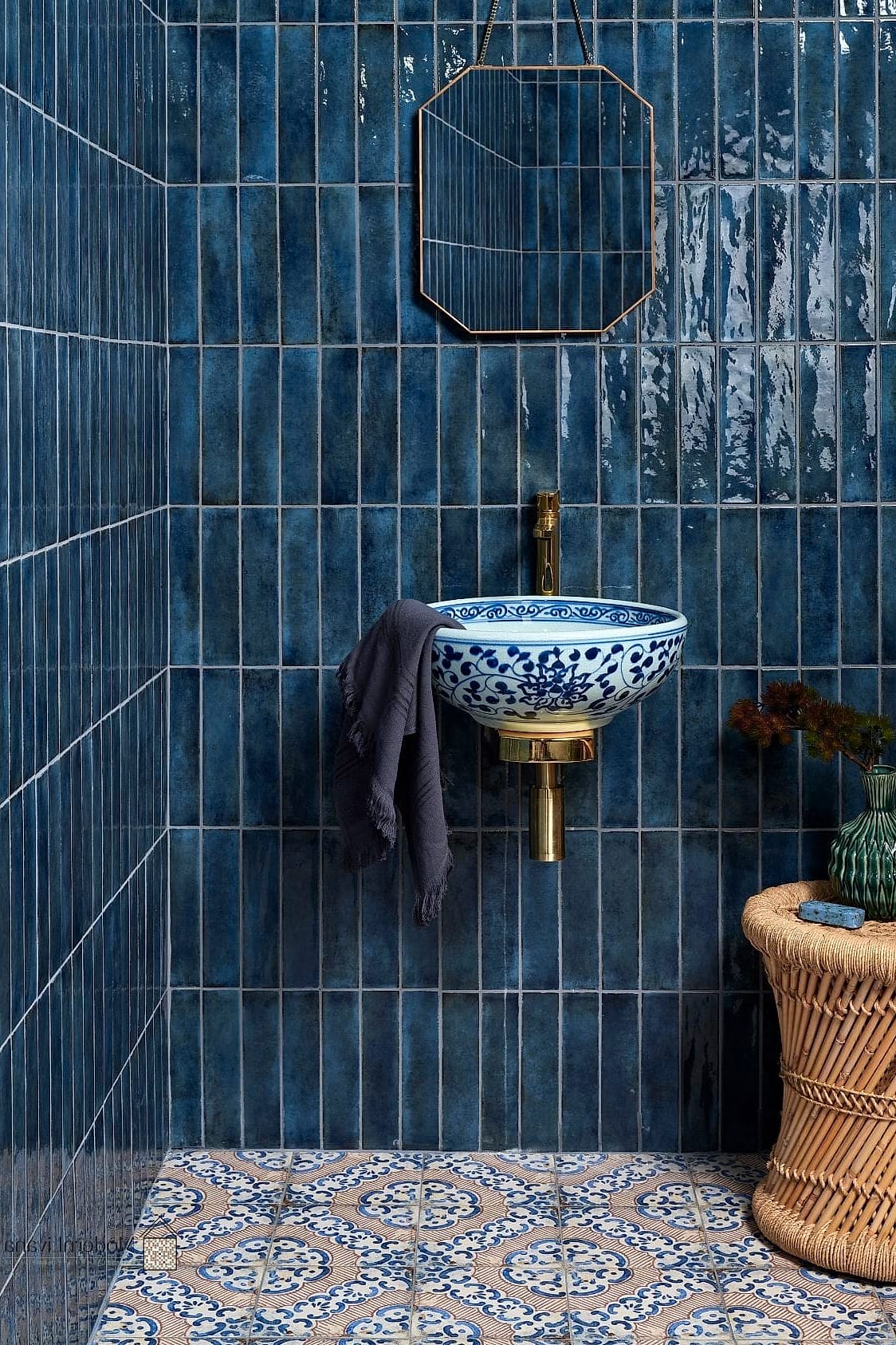 Blue Vertical Tile for a Coastal Bathroom