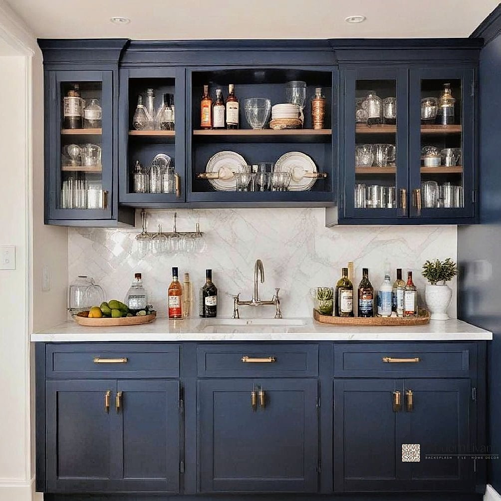 Bold Navy Grout with White Tile
