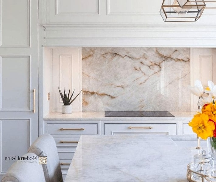 24 Brass Backsplash Ideas That Maximize Style and Function 21 Brass and Natural Stone Combination