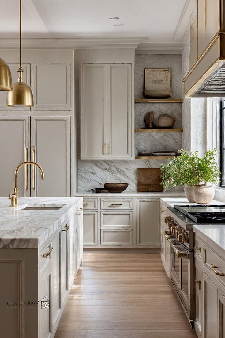24 Brass Backsplash Ideas That Maximize Style and Function 20 Brass Paired with Warm Neutral Colors