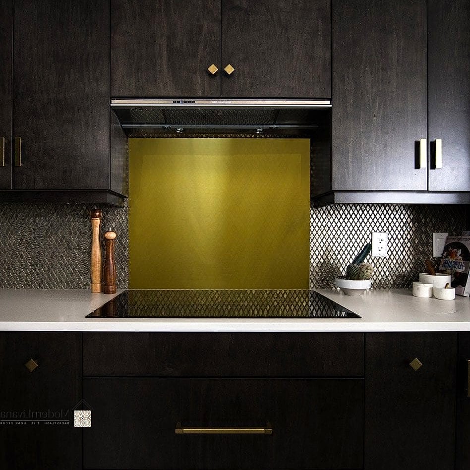 24 Brass Backsplash Ideas That Maximize Style and Function 23 Brass Wrapped Around a Coffee Station