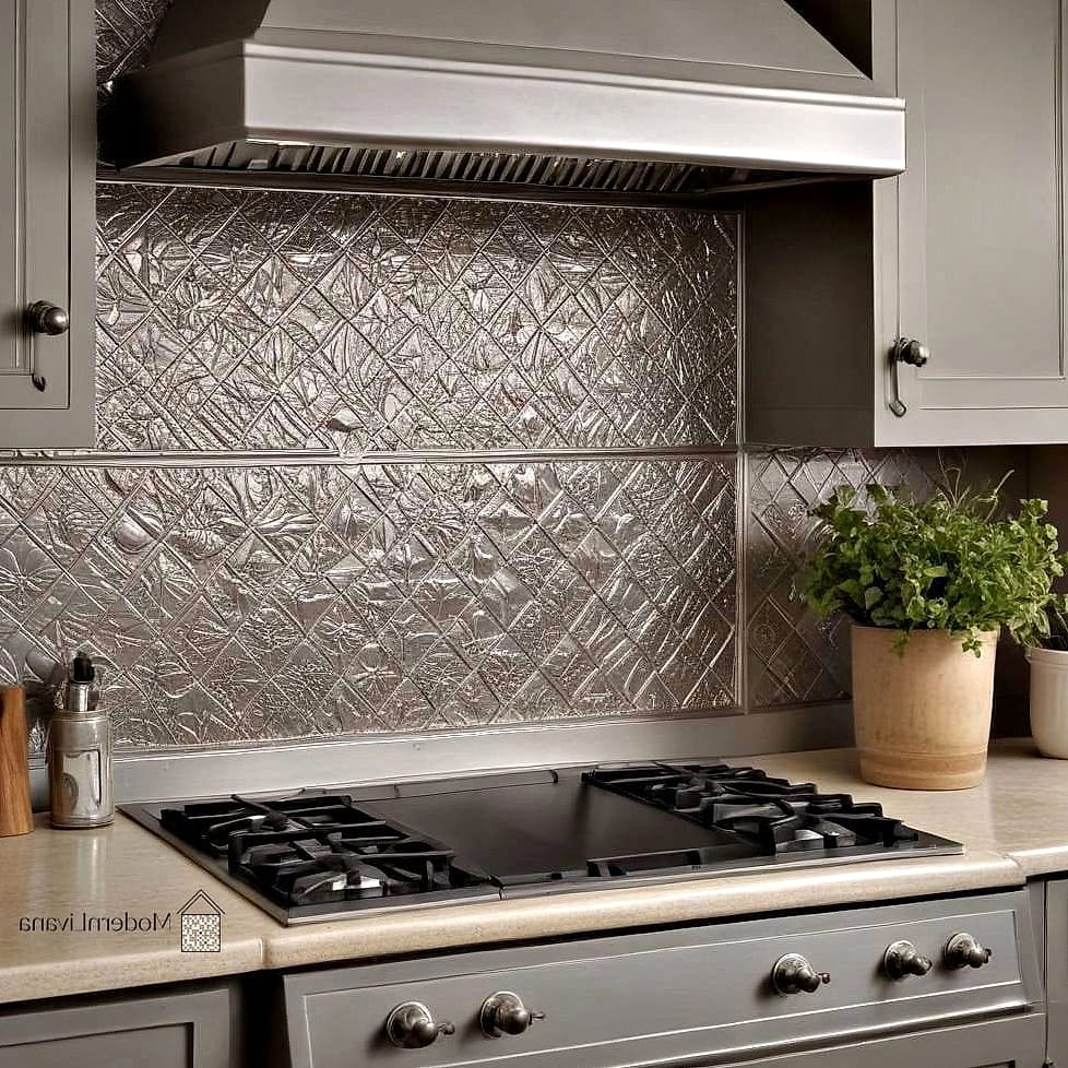 24 Tin Backsplash Ideas That Will Change How You See Your Home 7 Brushed Metal Tin Panels for a Sleek Finish