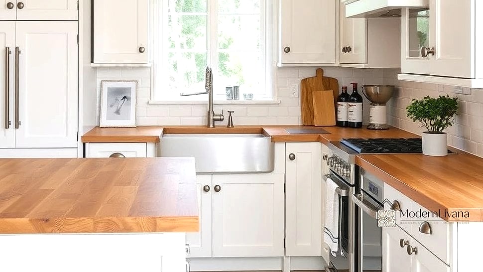 Butcher Block Countertops on White Cabinets