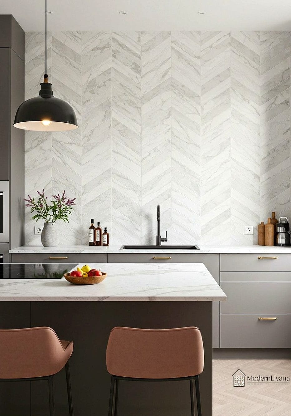 Chevron Backsplash in a Bar Area