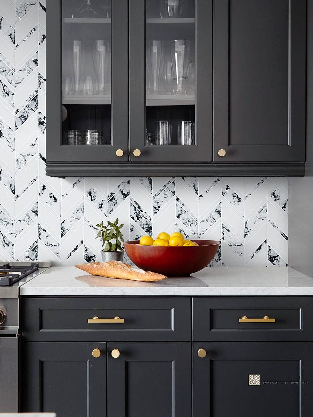 28 White Chevron Backsplash Ideas That Maximize Style and Function 15 Chevron with Black Cabinetry