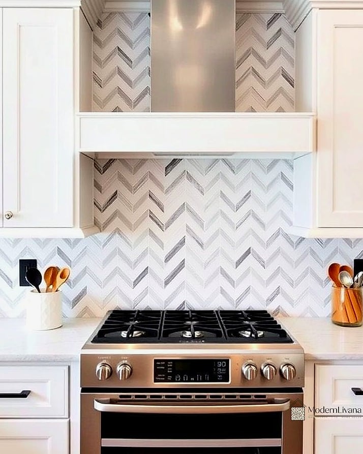28 White Chevron Backsplash Ideas That Maximize Style and Function 21 Chevron Shower Accent Wall