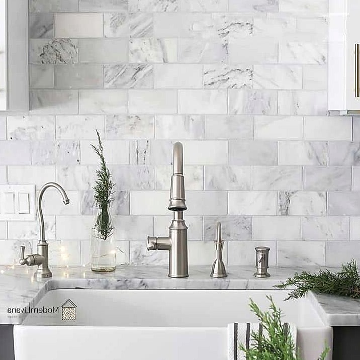 23 Marble Backsplash Ideas That Are Stylish and Practical 2 Classic White Carrara Marble Subway Tile