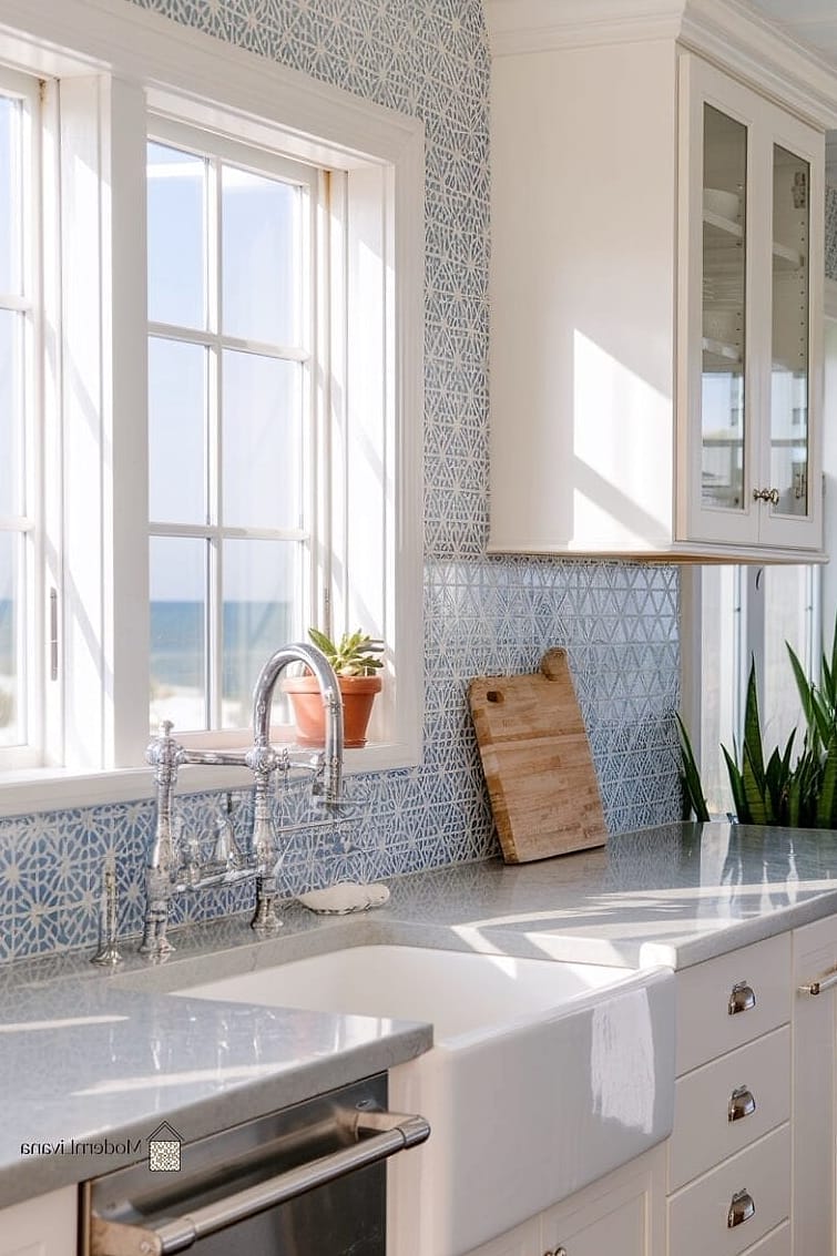 27 White Quartz Backsplash Ideas for Every Home Style and Budget 14 Coastal-Inspired Kitchen