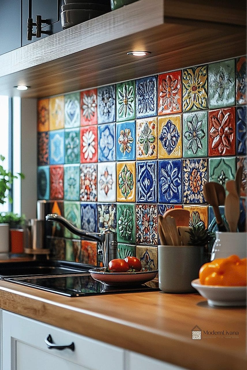 20 Kitchen Backsplash Ideas That Will Transform Your Space 11 Colorful Ceramic Tile Accent Wall