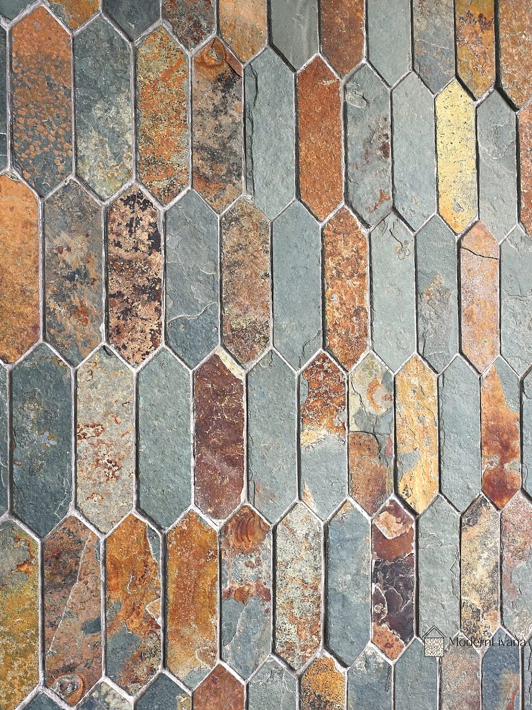 Colorful Elongated Hexagon Tile Statement Wall