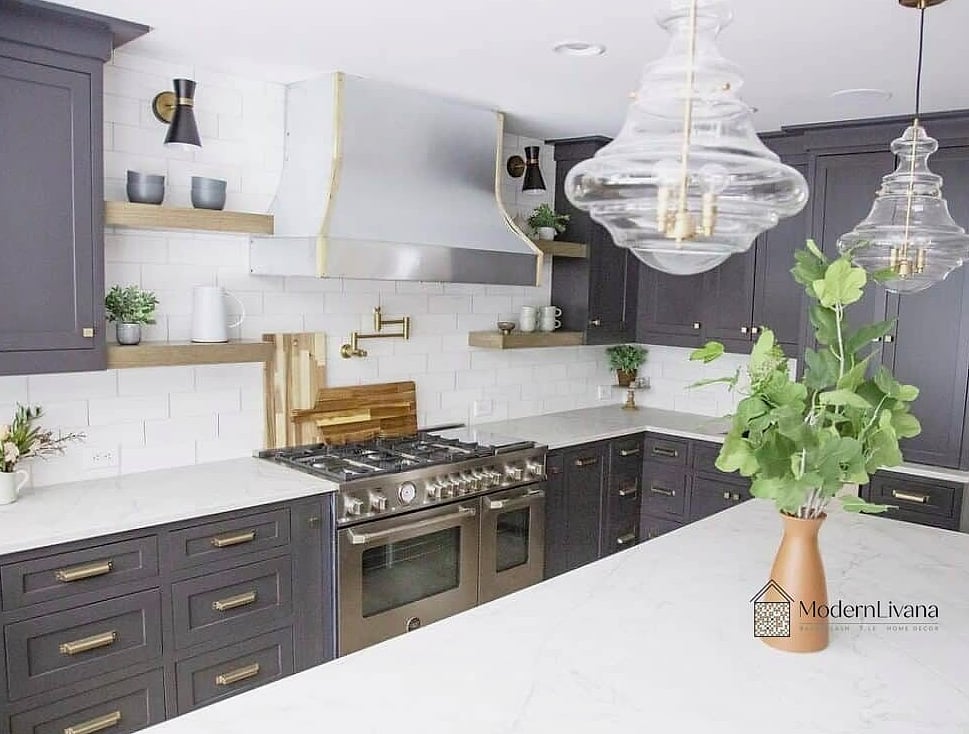 Dark Gray Cabinets with Gold Accents