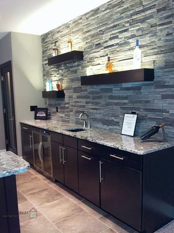 Dark Natural Stone for a Dramatic Bar Area