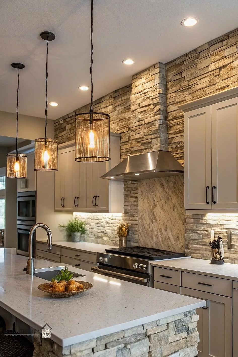 Decorative Stone Accent Wall Behind the Range