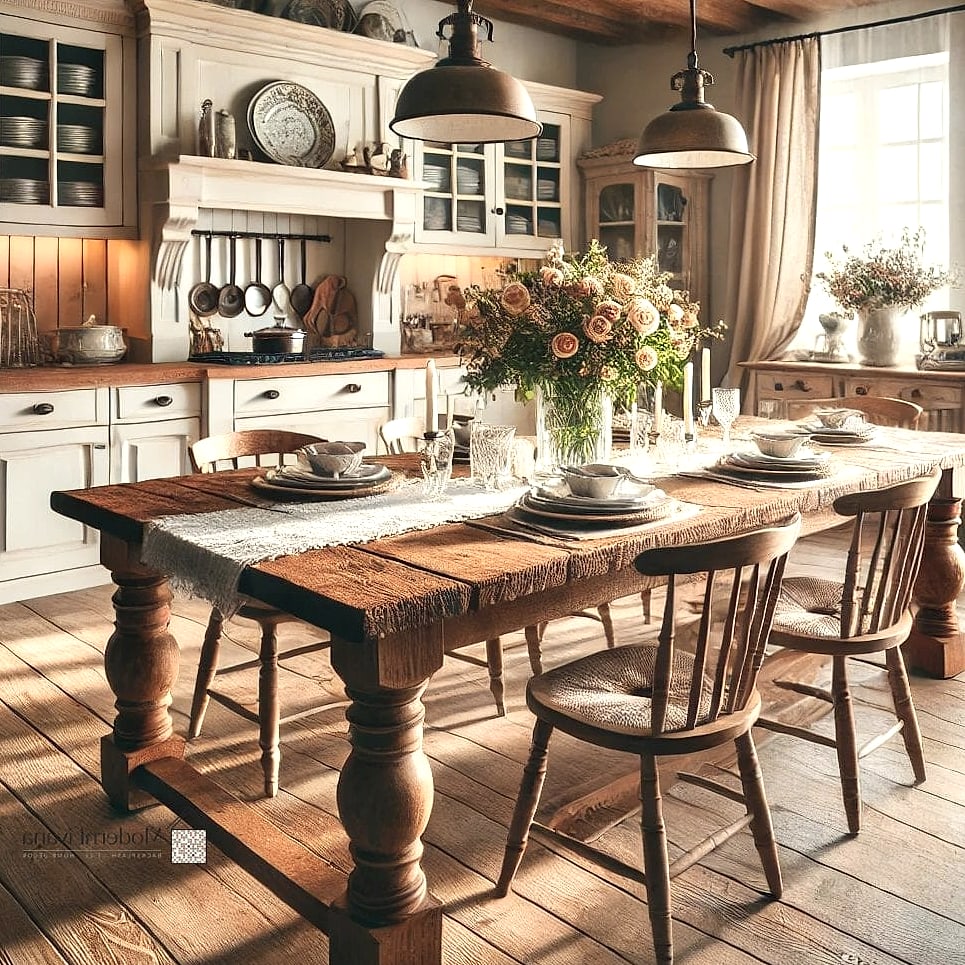 Farmhouse Table Instead of a Traditional Island