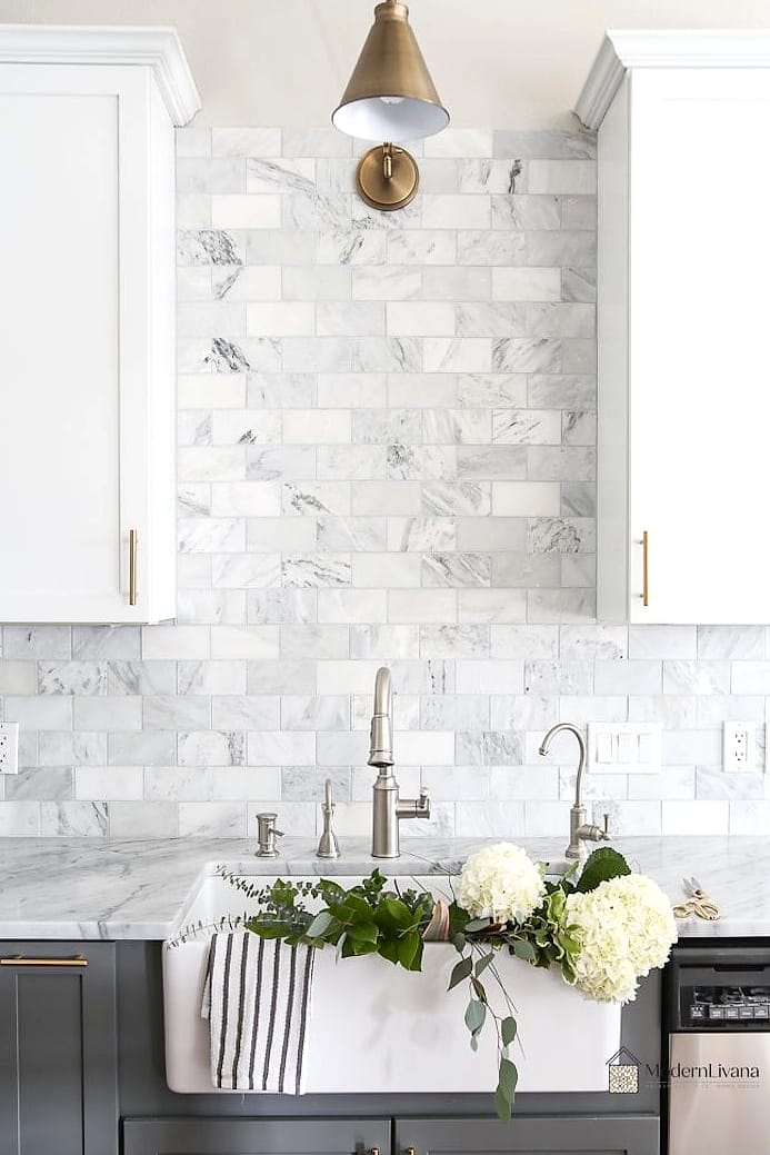 Full-Height Marble Slab Backsplash