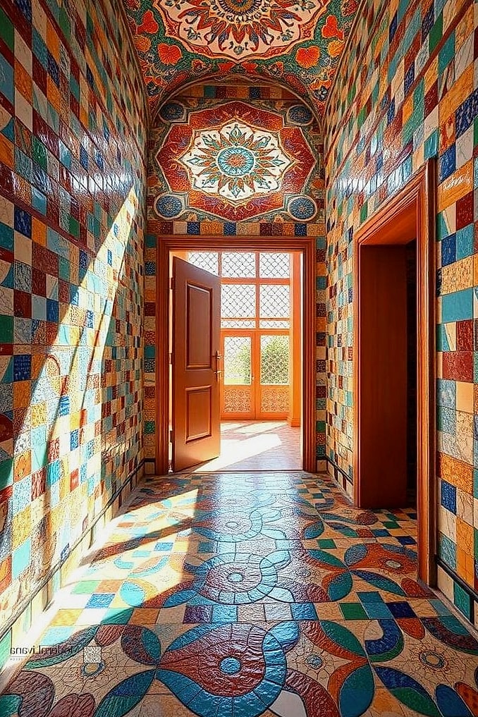 Geometric Mosaic Tile Entryway Floor