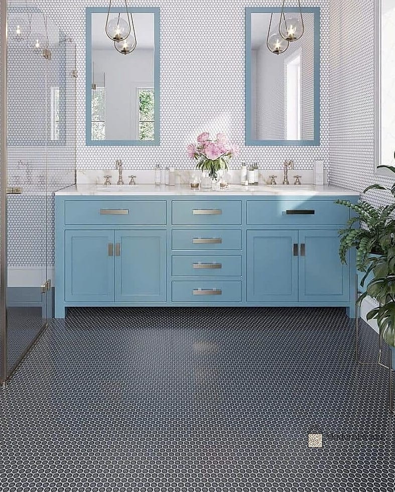 Glass Penny Tile Bathroom Floor