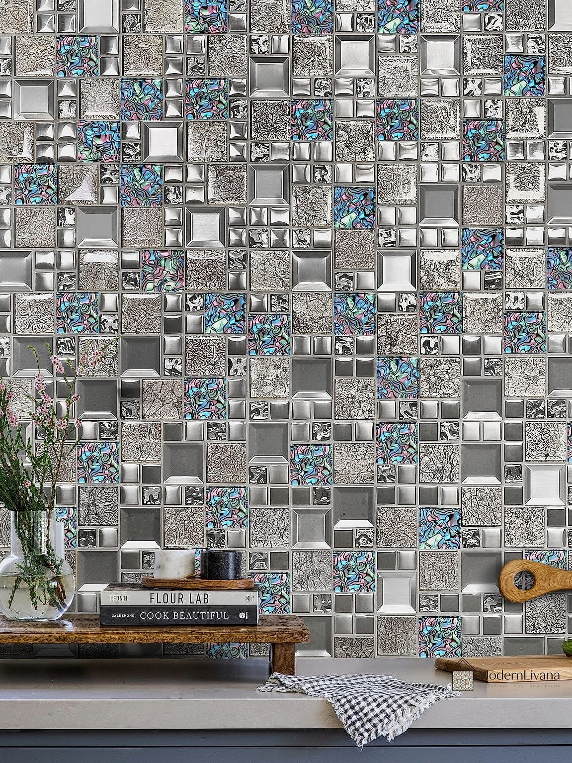 Glass Tile with Metallic Accents
