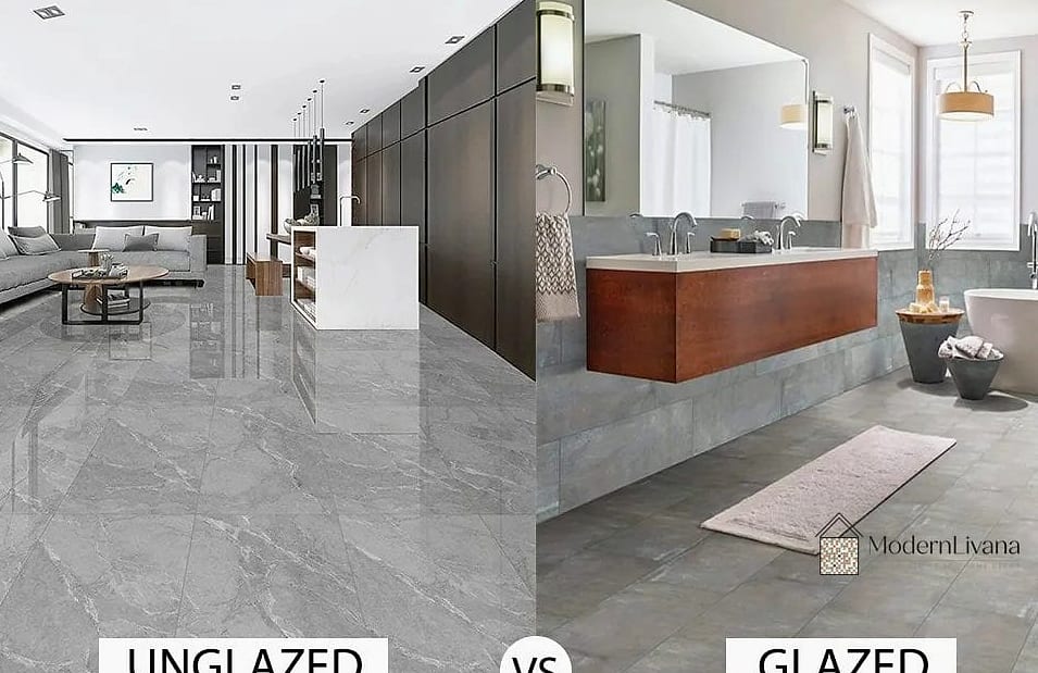 Glazed Tile Feature Wall Behind Open Shelving