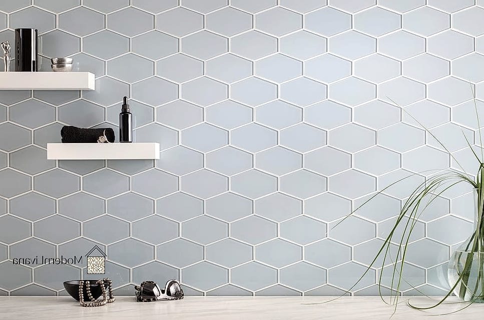 Glossy Elongated Hexagon Tile Laundry Room Upgrade