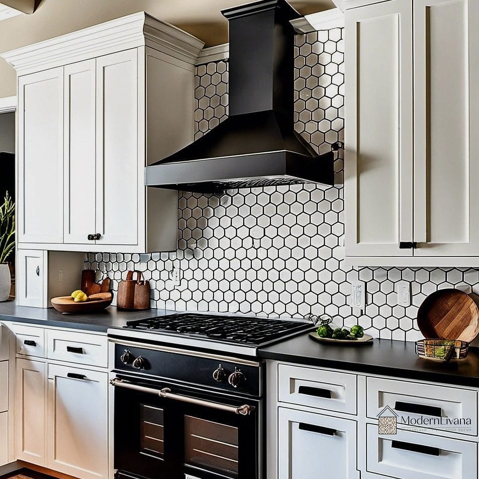 Glossy White Hexagon with Black Grout