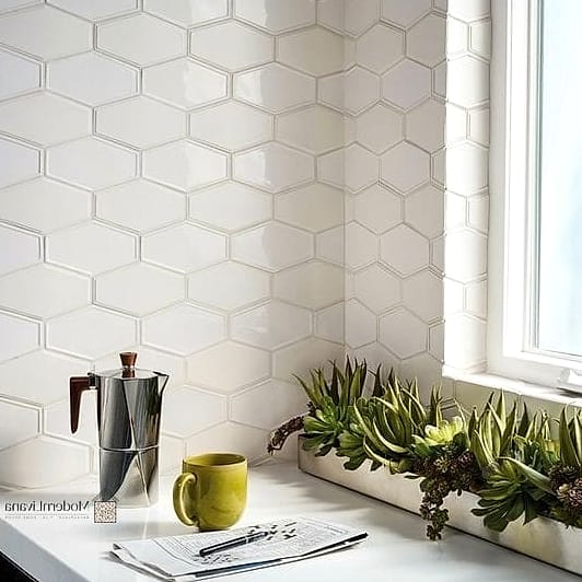 Glossy White Kitchen Backsplash