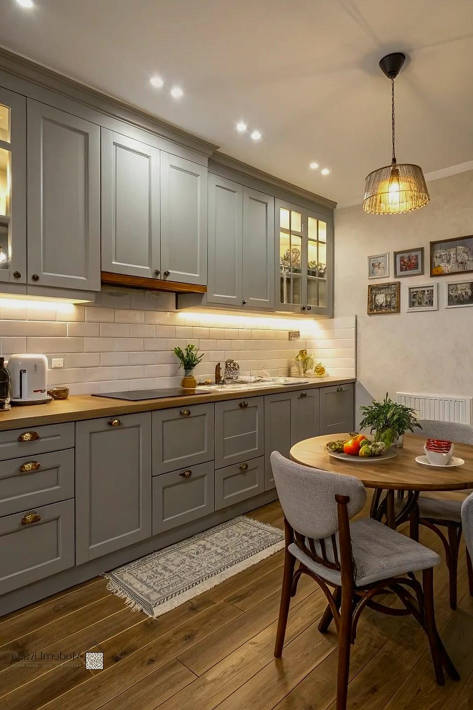 Gray Cabinets with Warm Wood Accents