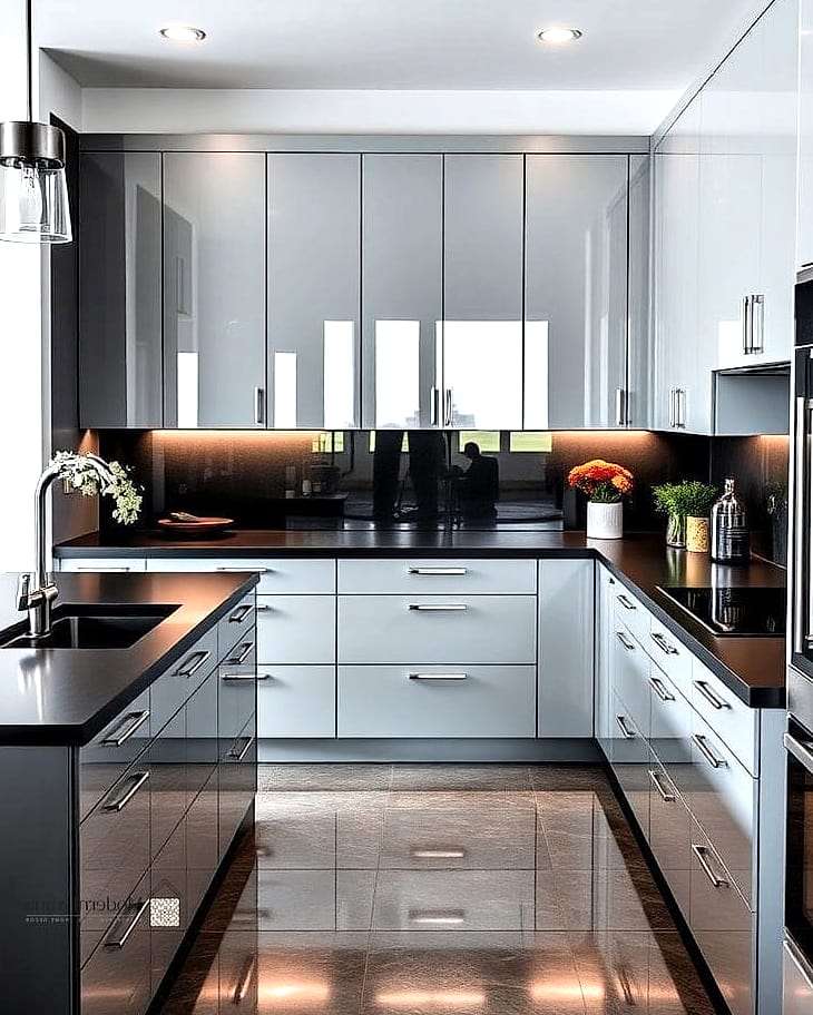 Gray Cabinets with Matte Black Hardware
