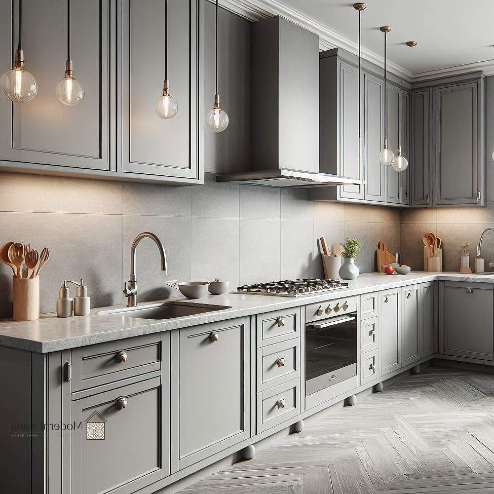 Gray Cabinets with Quartz Countertops