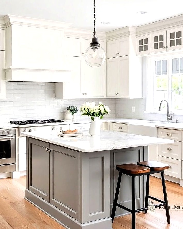 Gray Cabinets with a Kitchen Island Feature