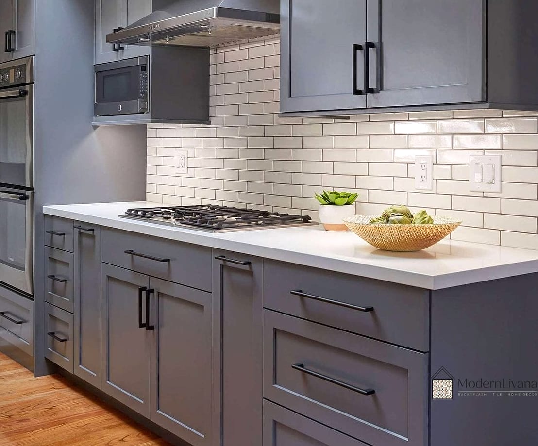 Gray Cabinets with a Subway Tile Backsplash