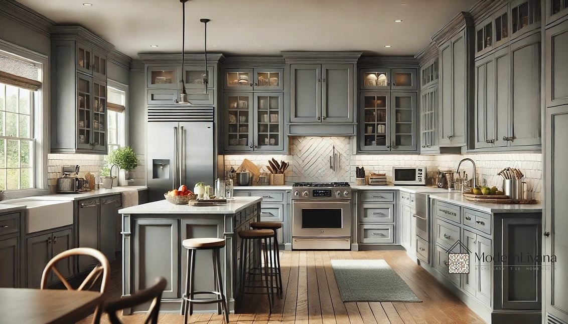 Gray Cabinets with Built-In Storage Features